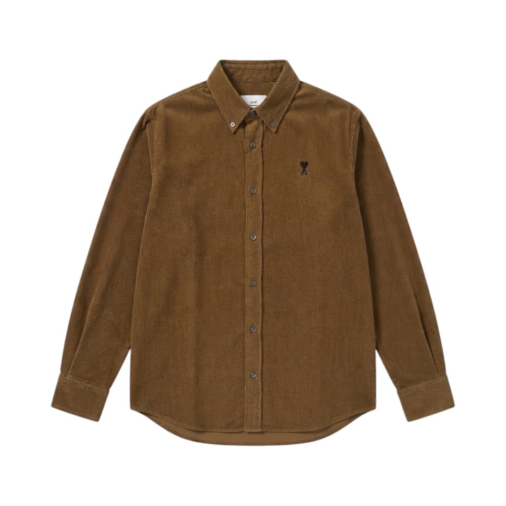 AMI Camicia in Velluto Verde con Logo Ricamato
