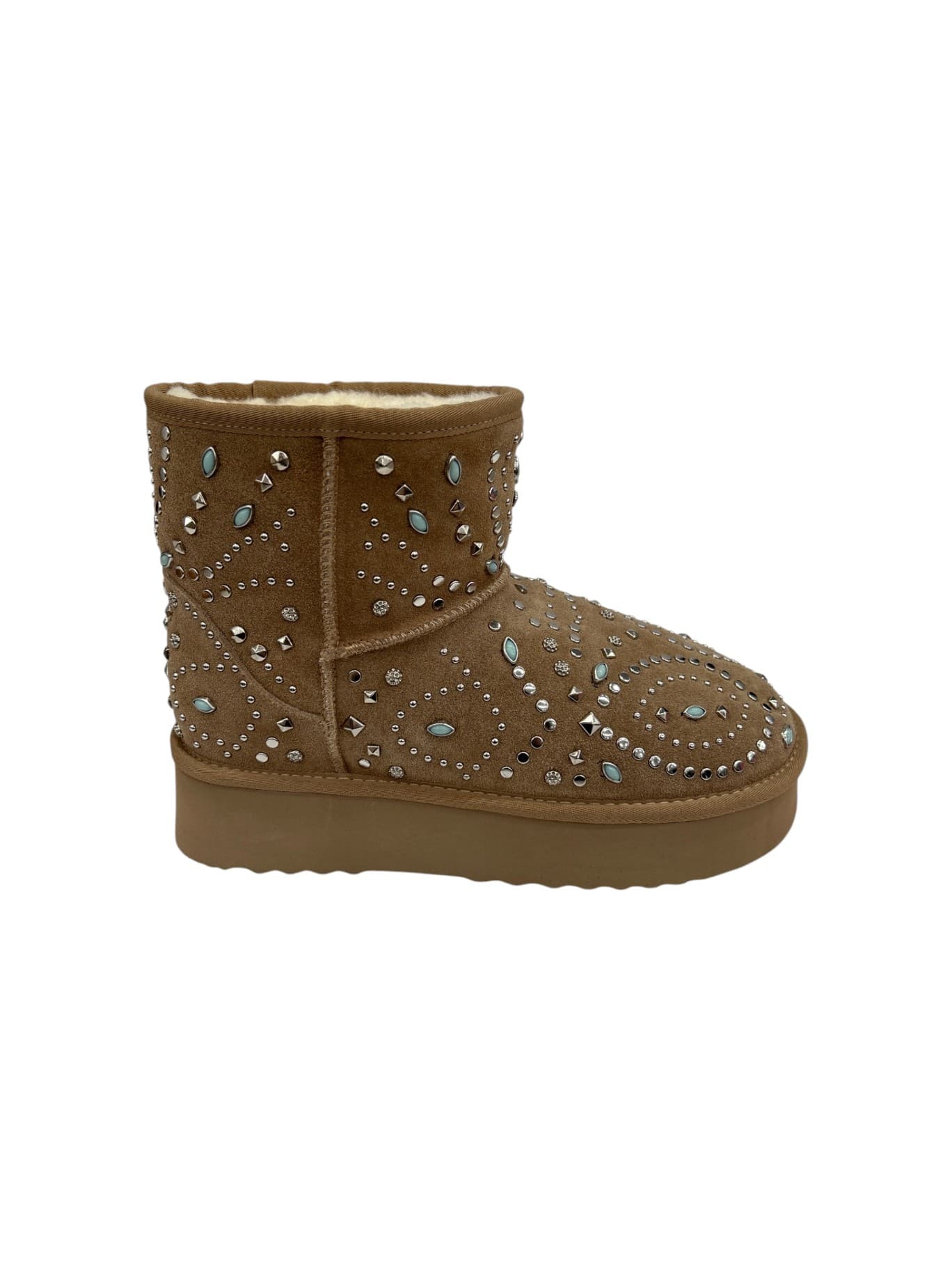 ALMA EN PENA Stivaletti Donna in Pelle Beige con Decorazioni Strass