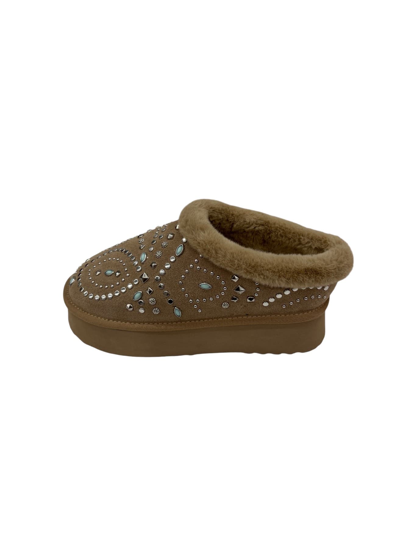 ALMA EN PENA Sabot Donna Beige con Strass e Dettagli in Pelliccia