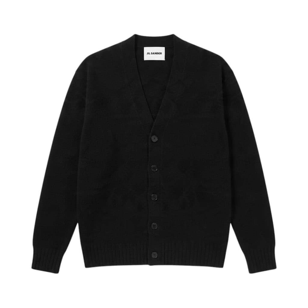JIL SANDER Cardigan in Nero con Bottoni in Contrasto