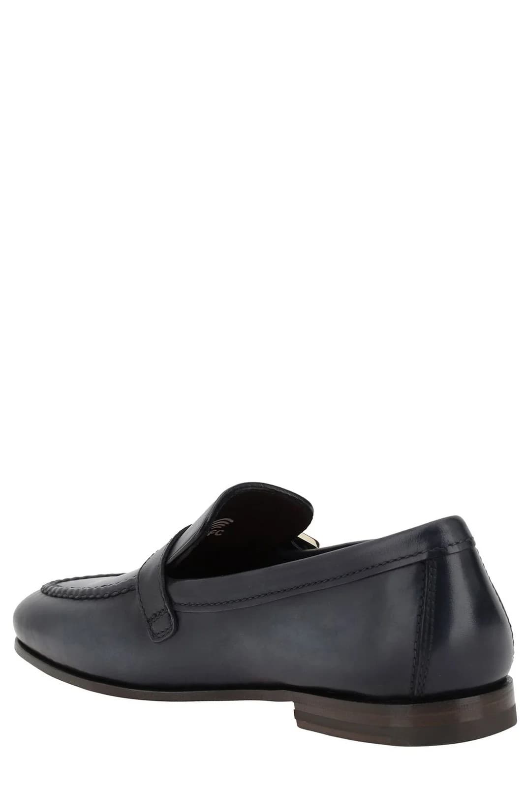 Santoni Mocassini Uomo Blu in Pelle di Vitello con Fibbia