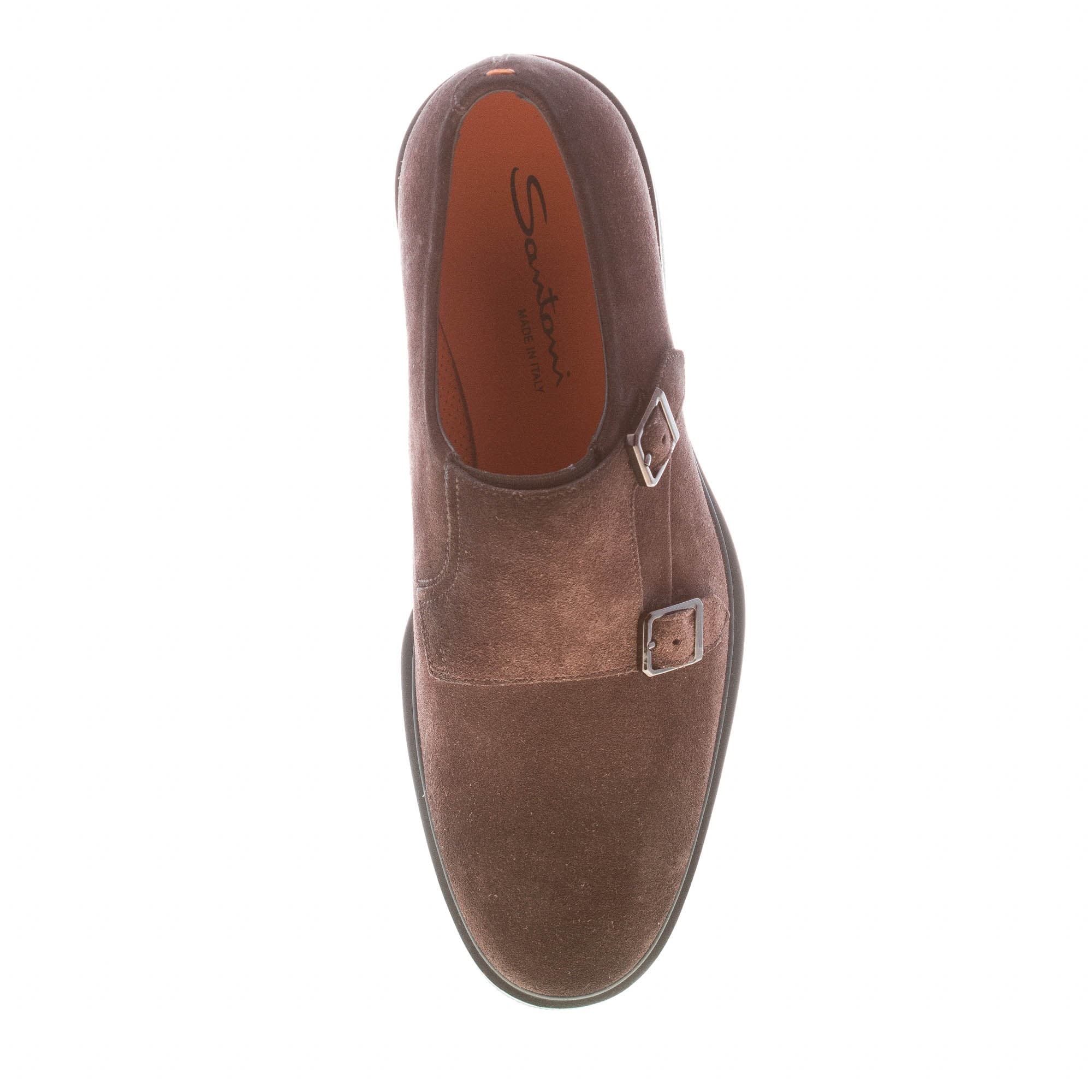 Santoni Mocassini Uomo in Suede Marrone con Doppia Fibbia