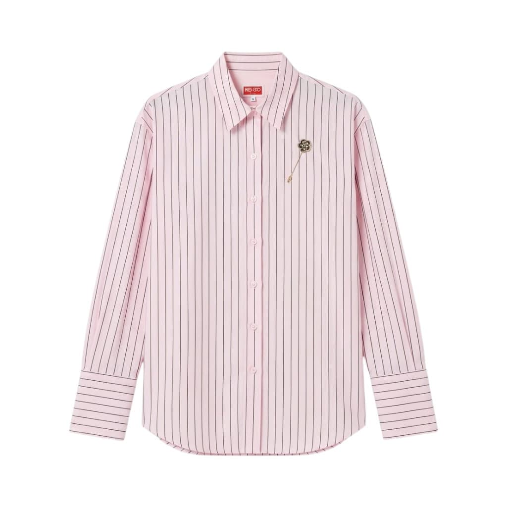 Kenzo Camicia Donna a Righe Rosa con Spilla Decorativa