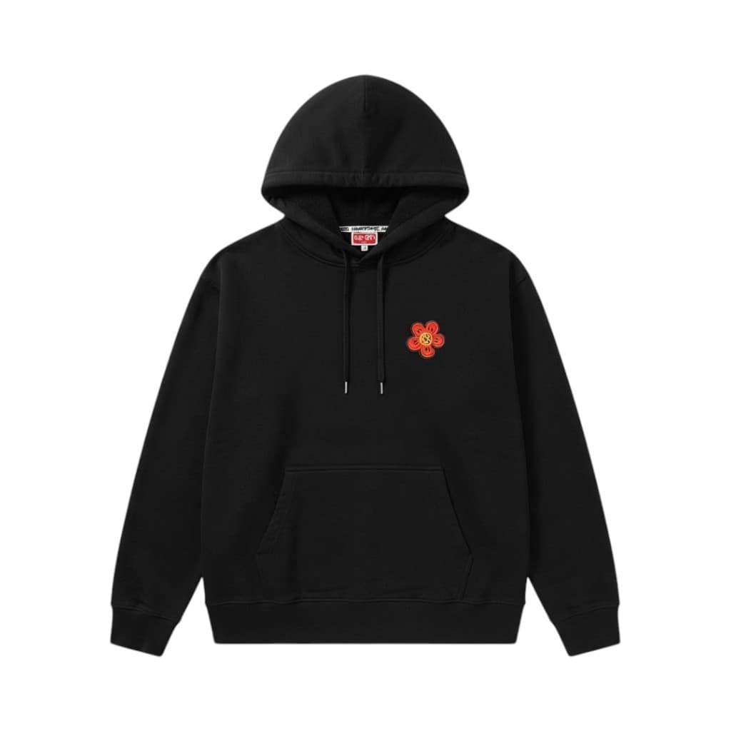 KENZO Felpa Nera con Logo e Applicazione Floreale