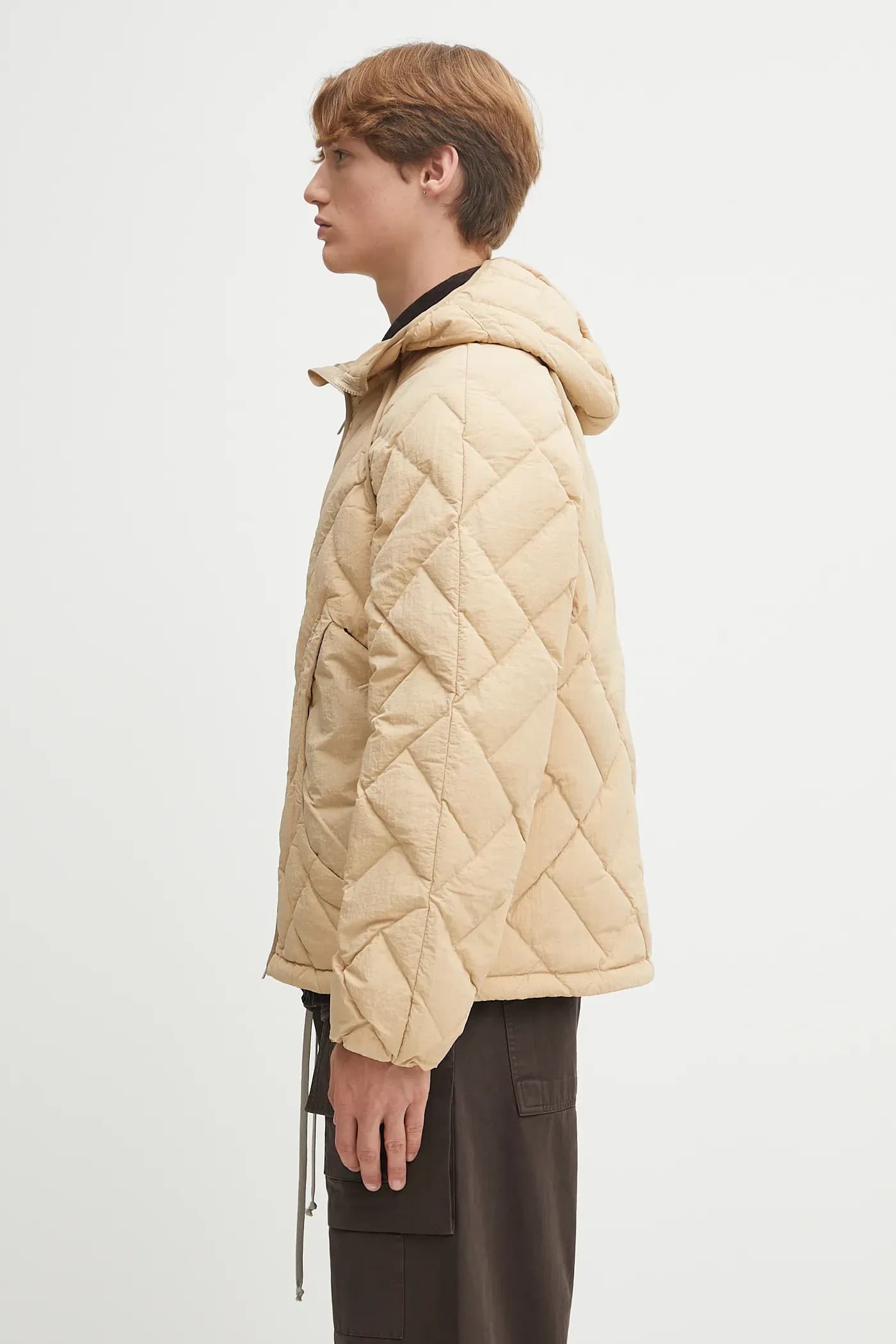 KENZO Giacca in Nylon Beige con Cappuccio e Cuciture a Diamante