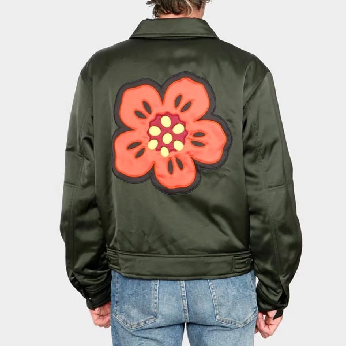 KENZO Giacca Bomber Verde con Ricamo e Dettagli Colorati