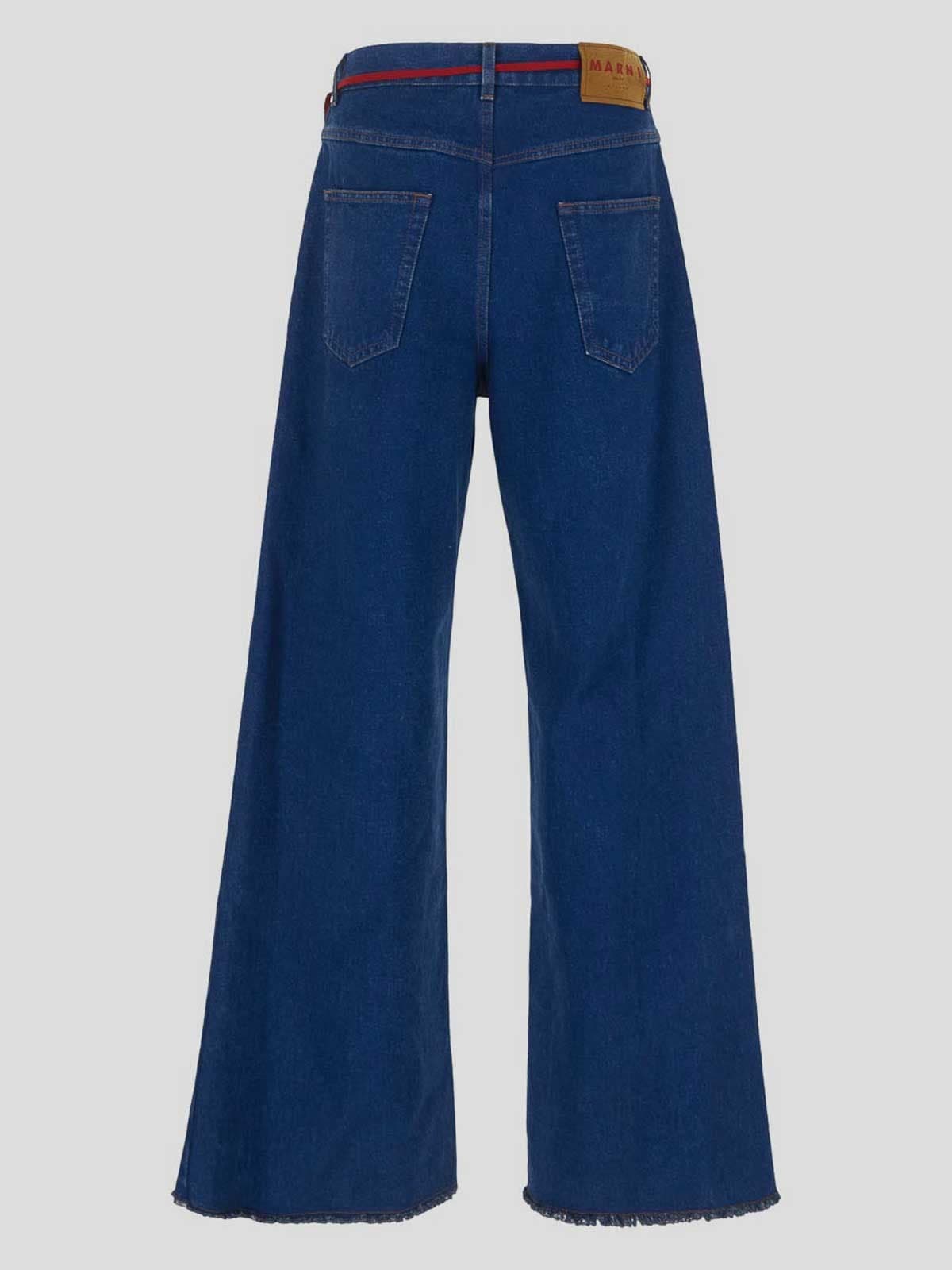 Marni Pantaloni Donna in Denim Blu con Cintura Rossa