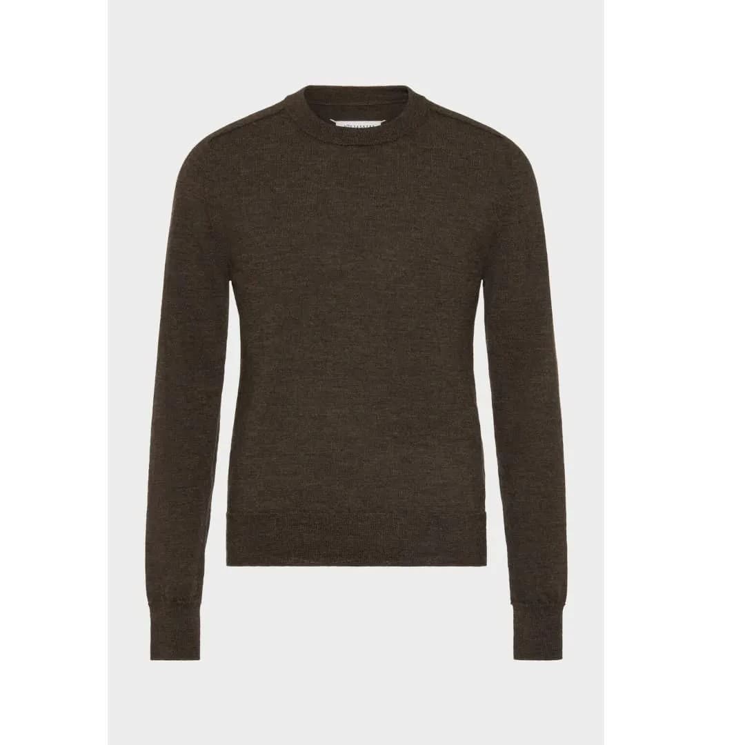 Maison Margiela Maglione Girocollo Uomo Marrone in Lana con Patch sui Gomiti