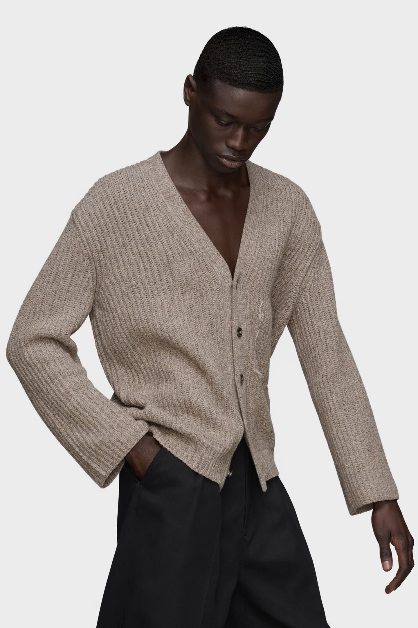Maison Margiela Cardigan Uomo Beige Melange in Lana Vergine e Cotone