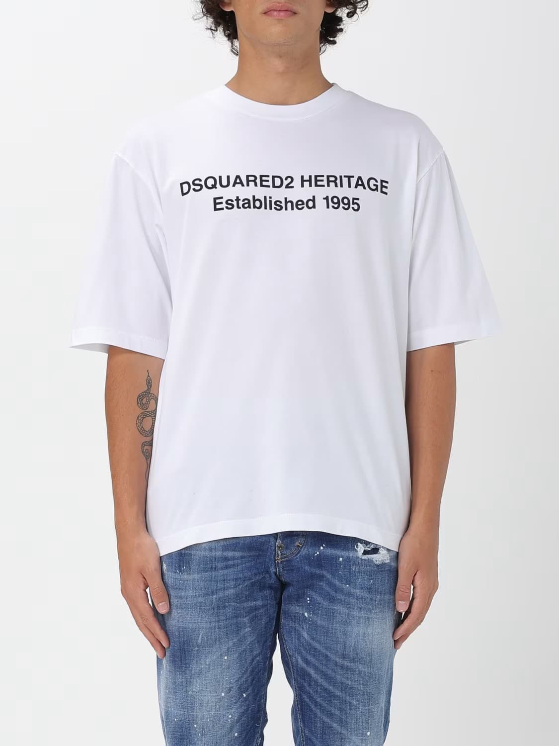 DSQUARED2 Maglieria T-Shirt Bianca con Stampa Heritage