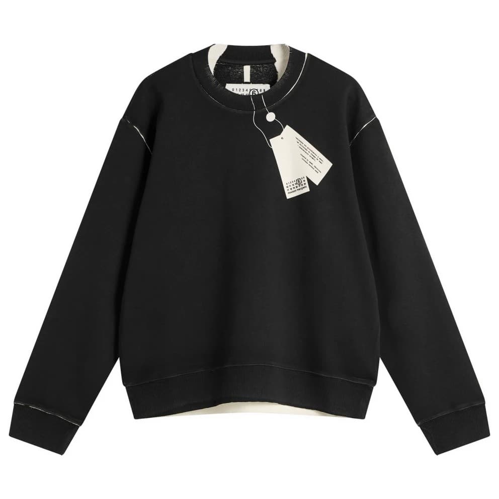MM6 Maison Margiela Felpa Uomo Nera in Cotone con Stampa Tag