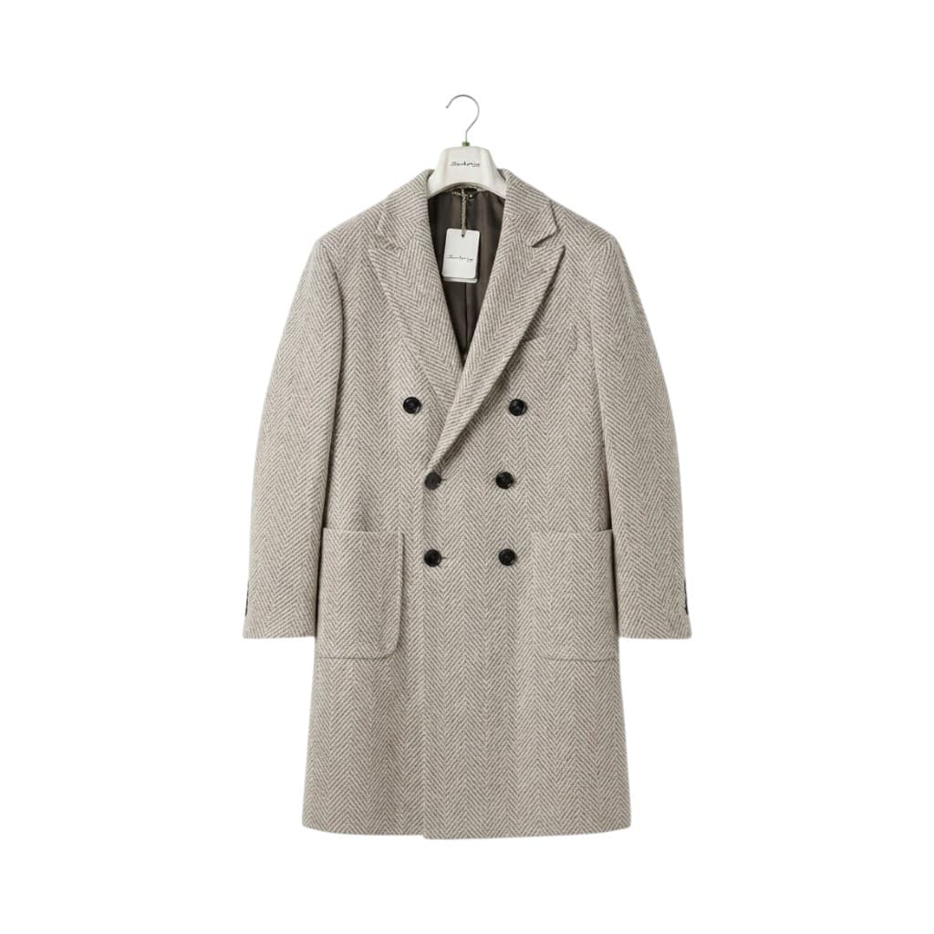 Sartorio Giacca Cappotto Doppiopetto in Tessuto Houndstooth Bianco e Beige