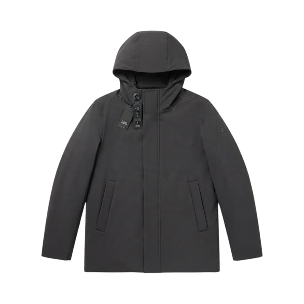 DUNO Giacca Invernale Uomo in Nero con Cappuccio e Chiusura Magnetica