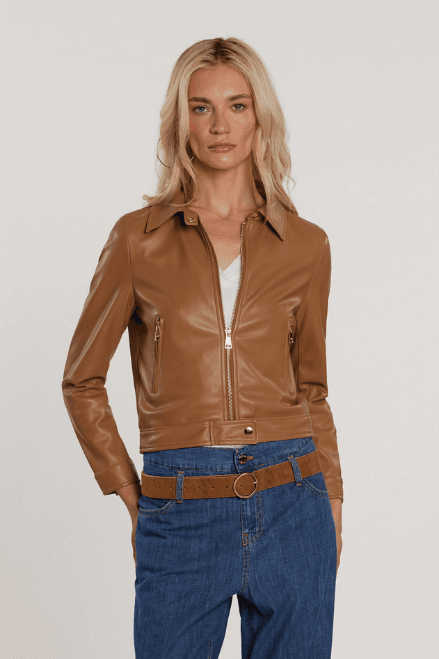jacket in eco-leather woman rugby tan