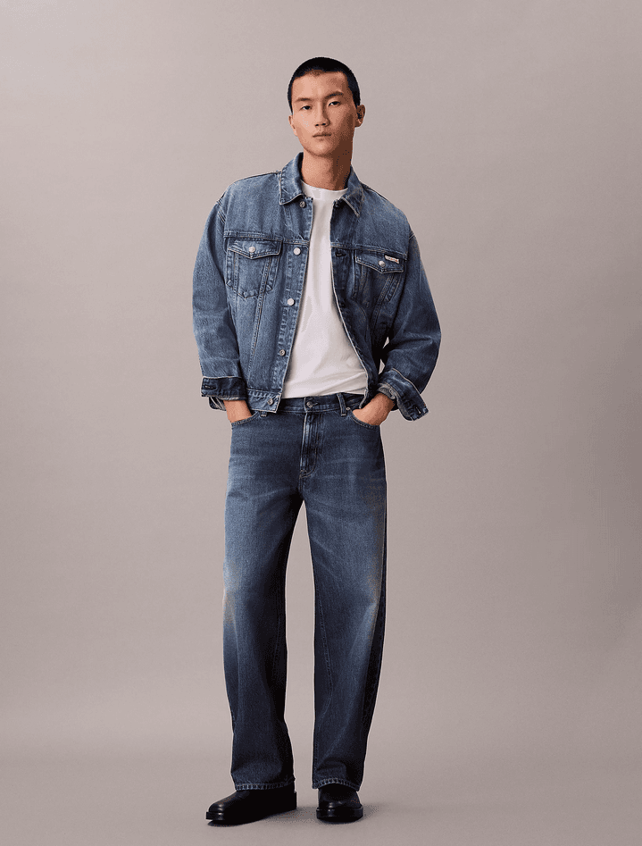 jeans barrel leg man blue