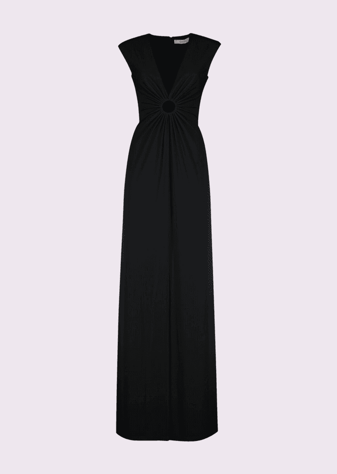 dress with black v woman neckline