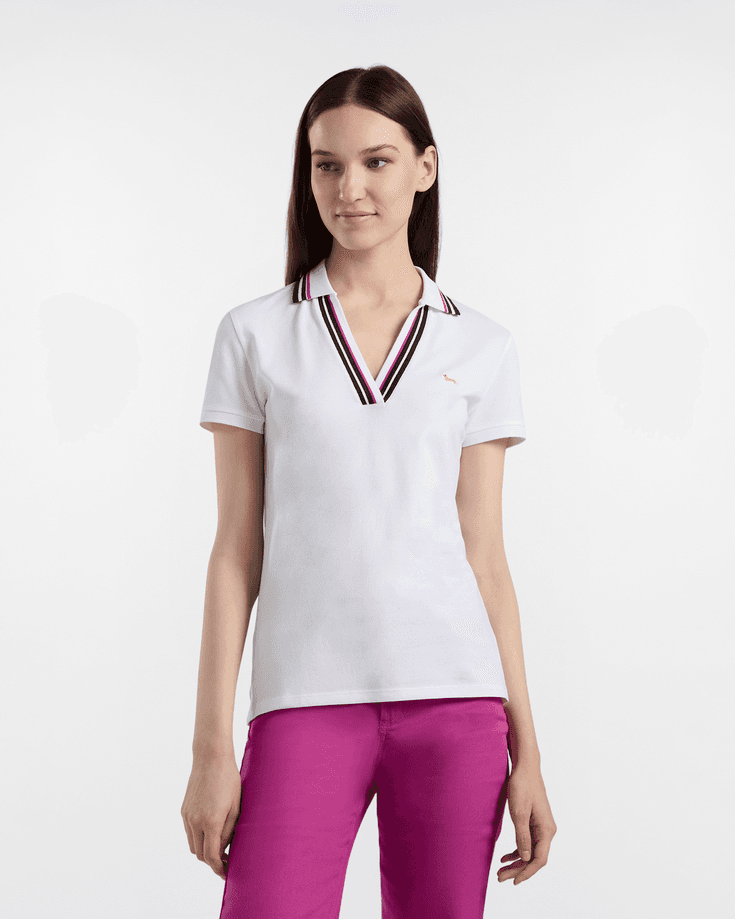 polo with white woman neckline