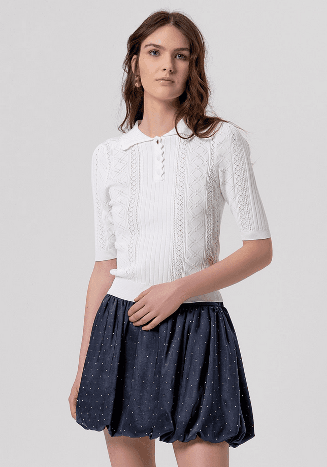 polo with perforations woman cream