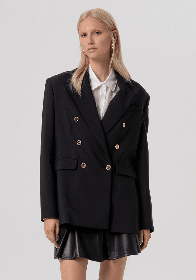 double-breasted black woman jacket