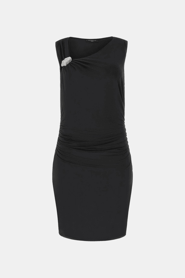 asymmetrical dress black woman