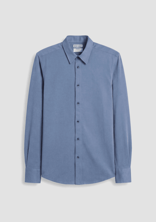 man blue china shirt