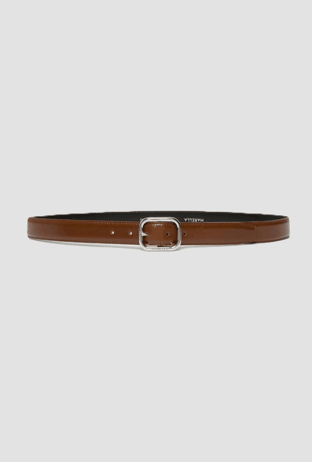 women's shiny leather belt camel