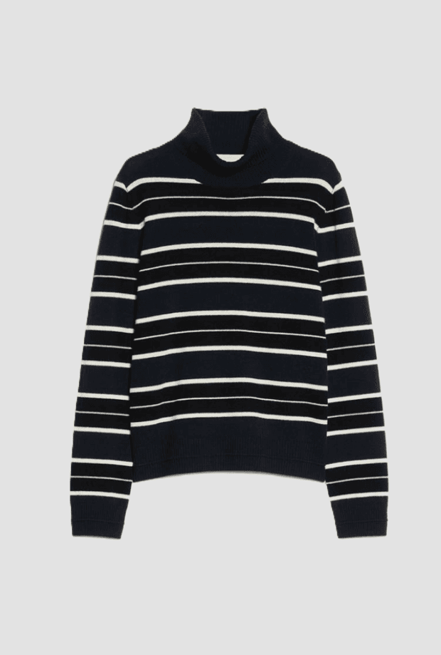 striped turtleneck woman navy blue