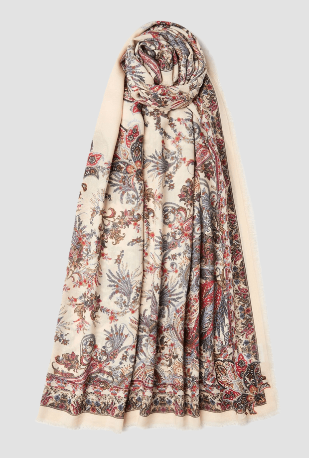 shawls with floral print woman beige