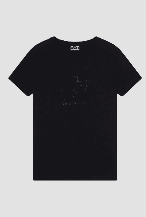 T-shirt with logo in black rhinestones