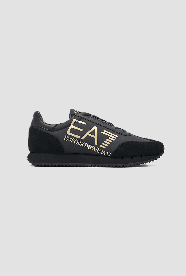 shoes with maxi logo in black gold