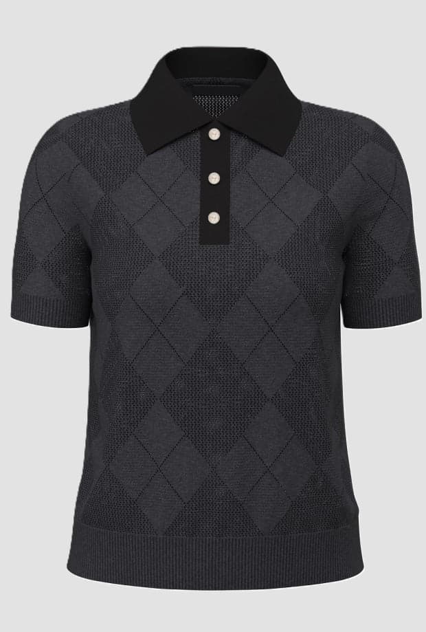 three-button black woman polo