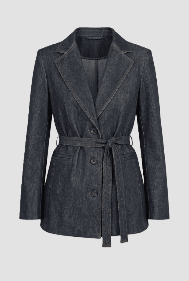 denim jacket with blue woman belt