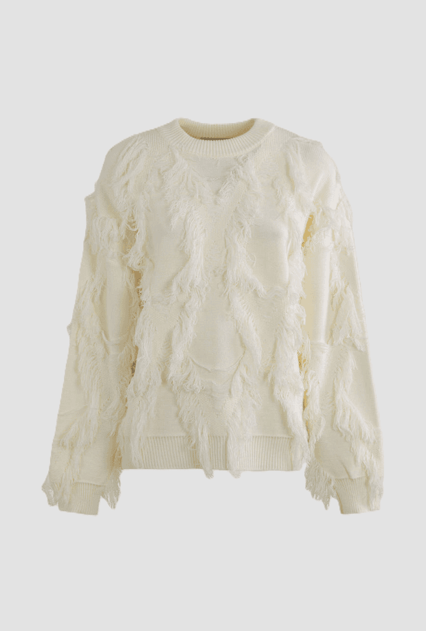 Rope pullover with fringe woman cream