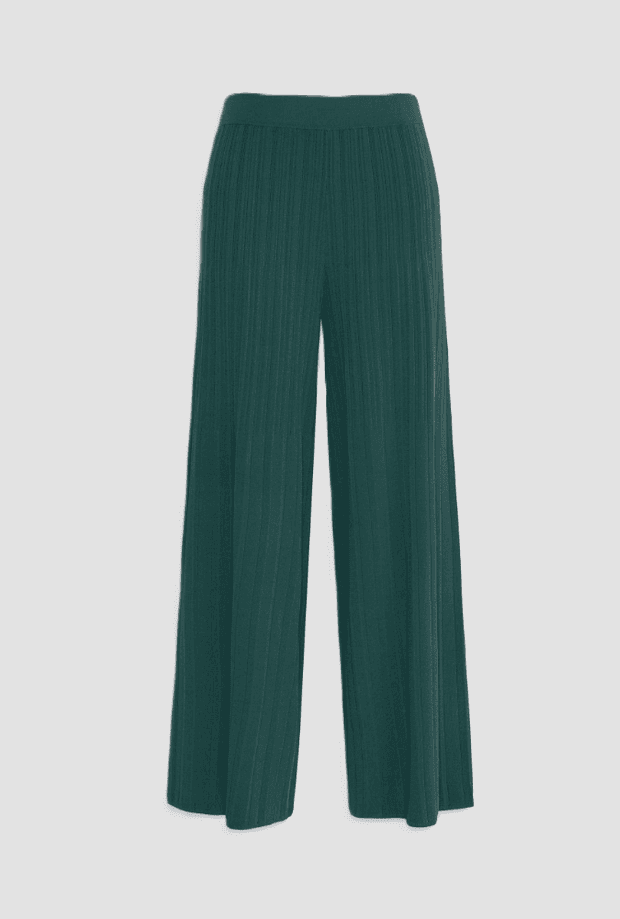 plisse green woman pants