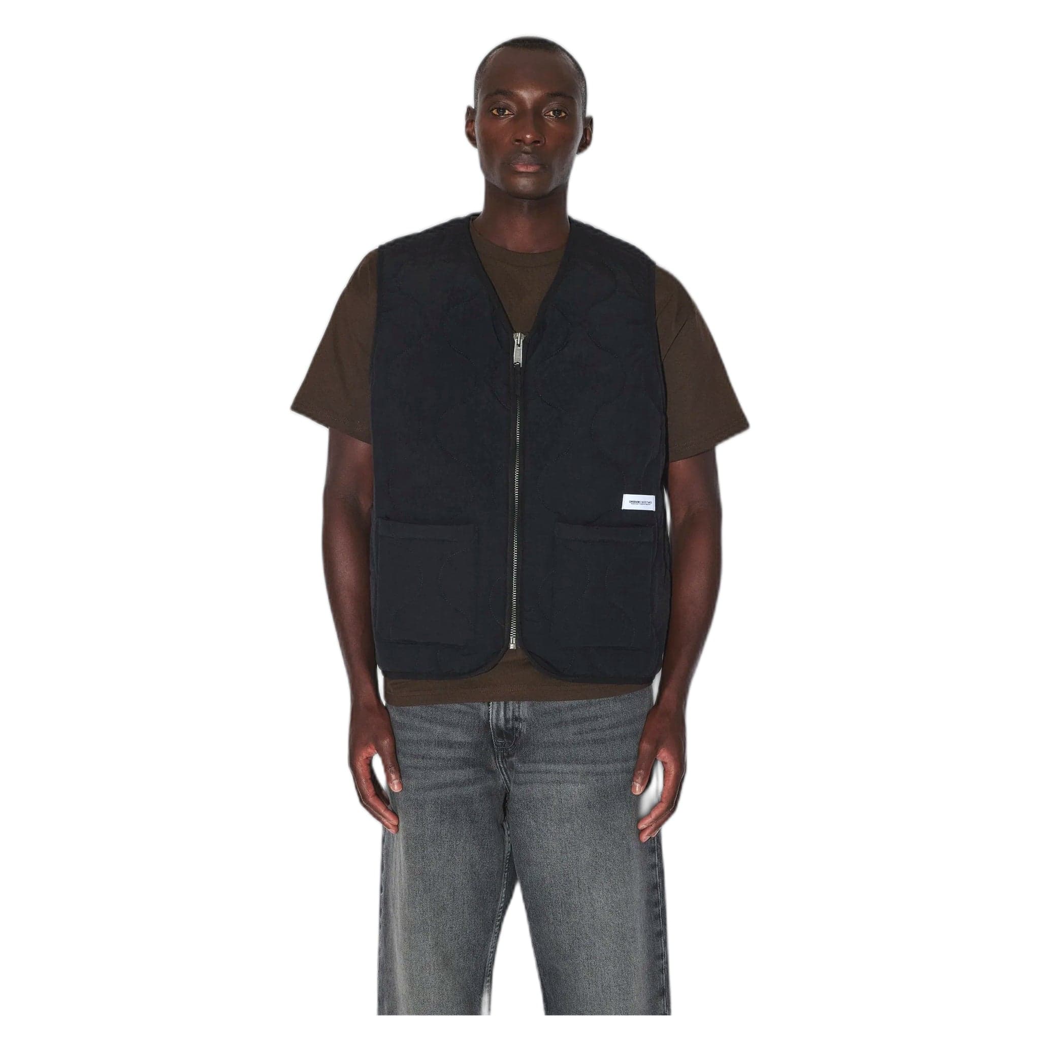 gilet dr denim terry quilted dress - black