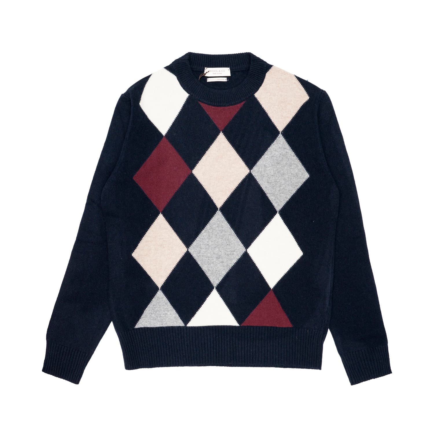 Men's sweater Wool & Co Rombi Navy neckline