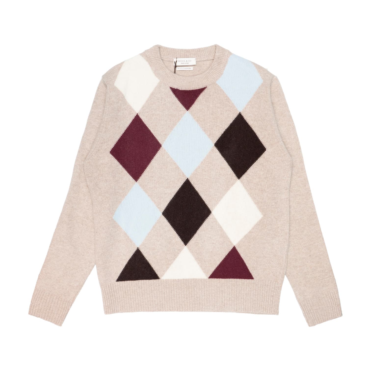 Men's sweater Wool & Co Round neck Rombi Ecru
