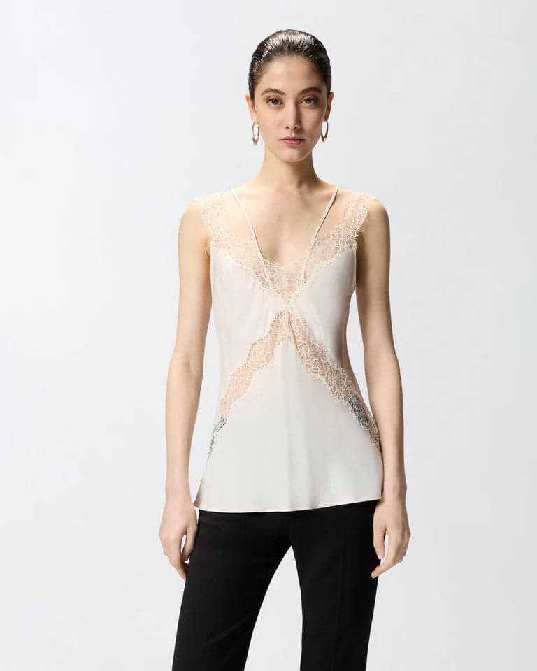 Pinko lydia top twill with lace ss26