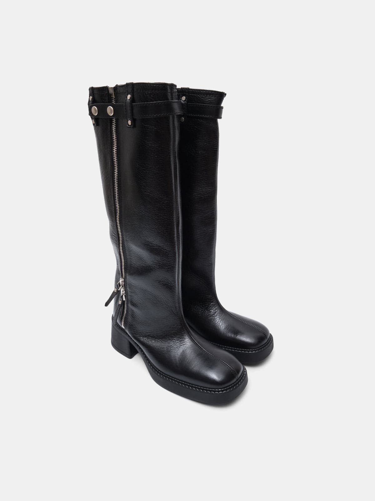 izolda black zipper heel boots