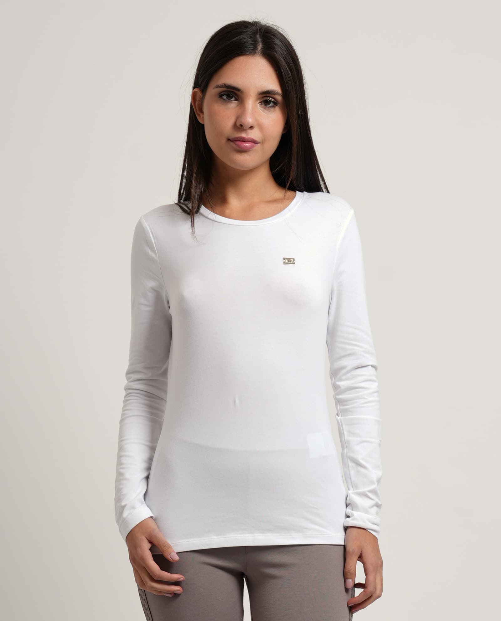 EA7 women's long-sleeve top with a crew neck — White