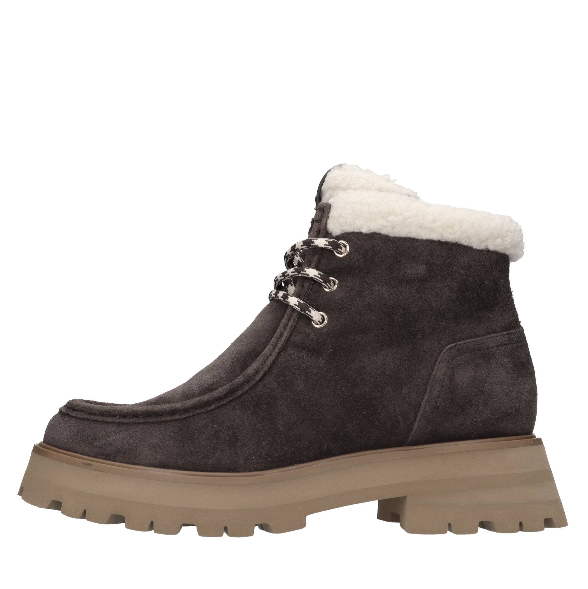 Water-repellent suede ankle boots with faux fur — Brown