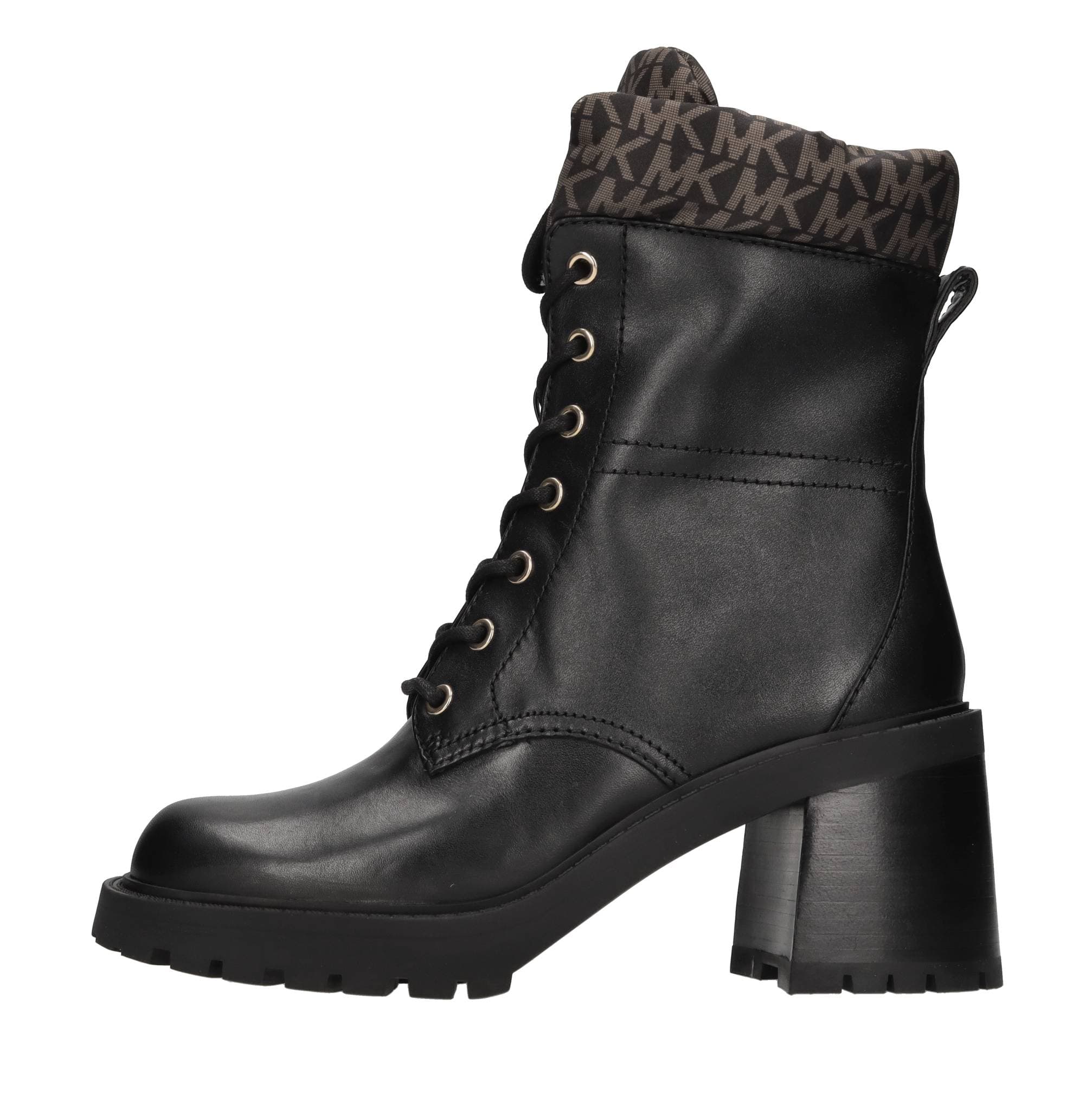 Leather and fabric ankle boots — Black