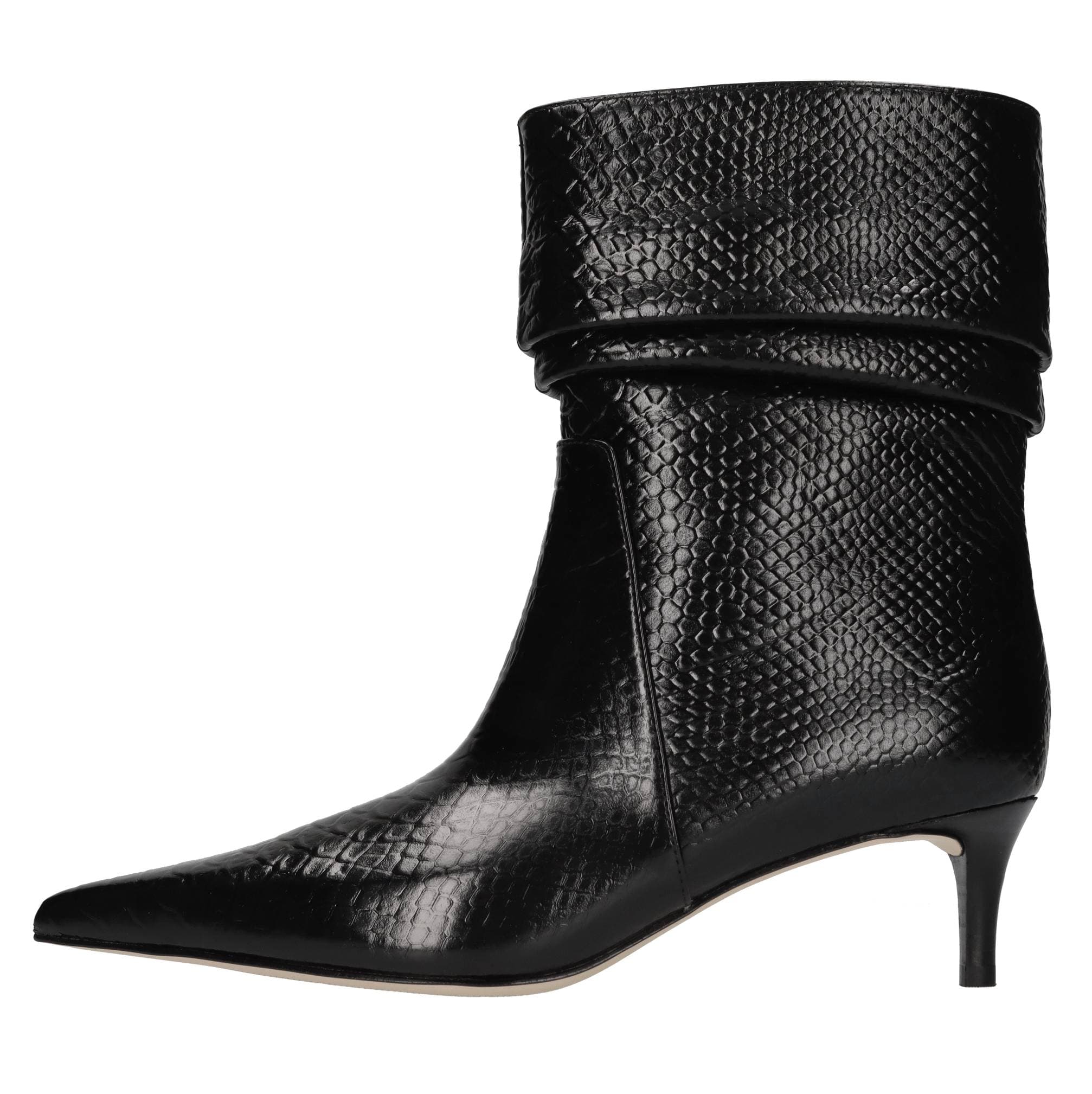 Crocodile-print leather ankle boots — Black