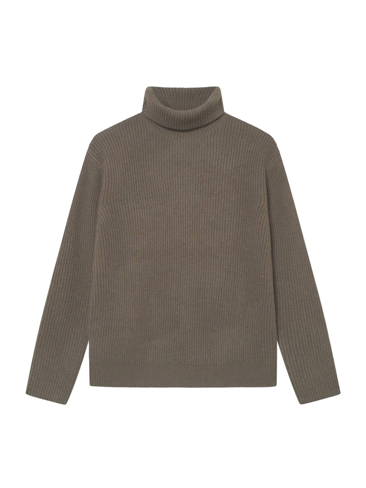 Les Deux Eddie Wool Rib Rollneck Knit sweater high neck sweater in merino wool - Teak Brown