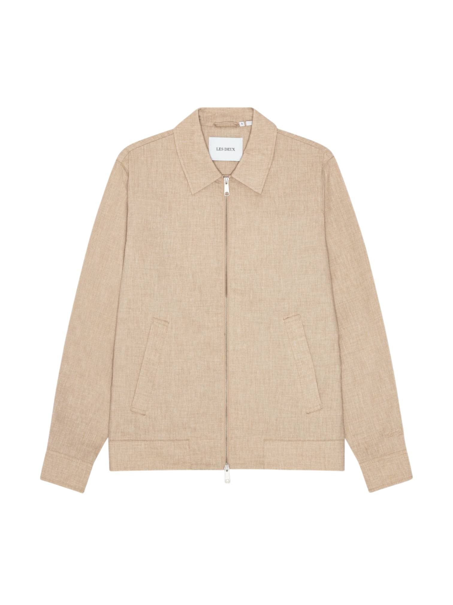 Les Deux Como Coach Slub Jacket spring man jacket in mixed linen - light sand