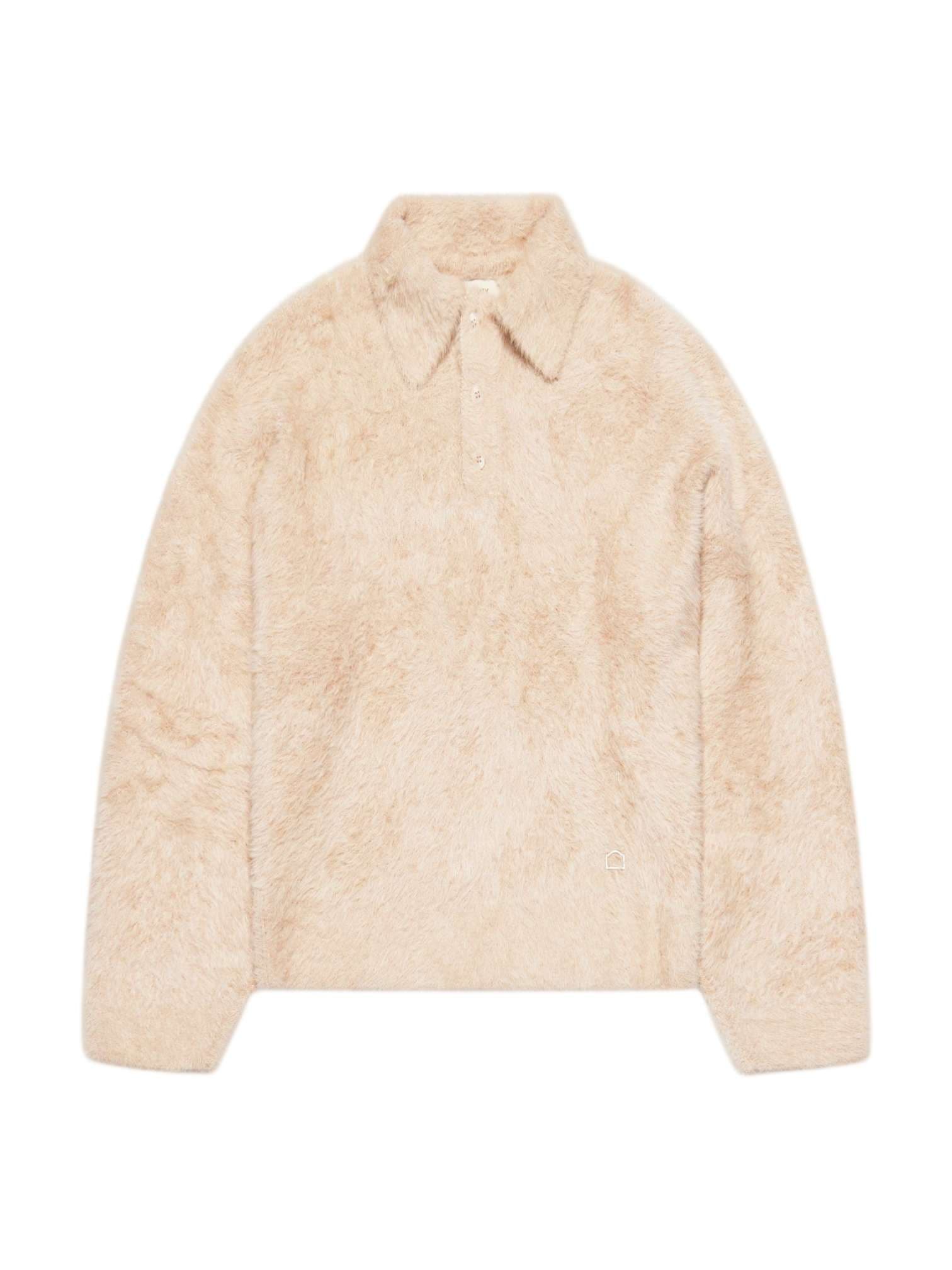 Reternity Clair furry knit polo sweater reversible hairy sweater with collar with fit cropped - Sand
