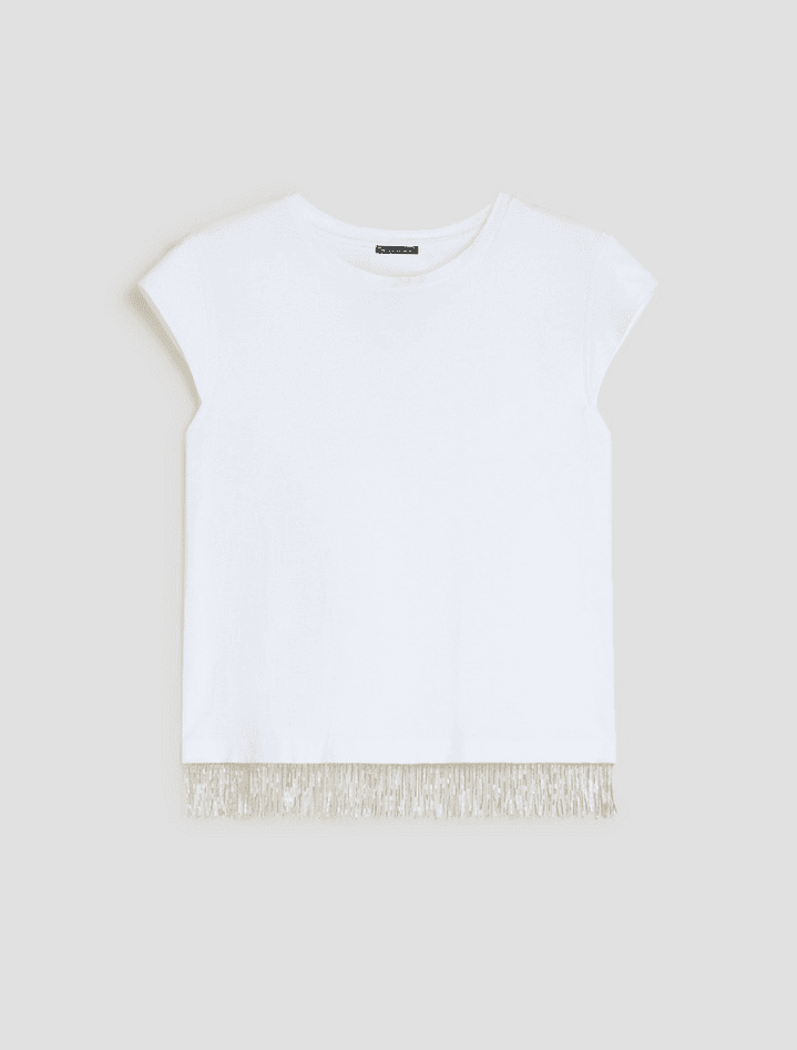 t-shirt with fringe of beads white woman