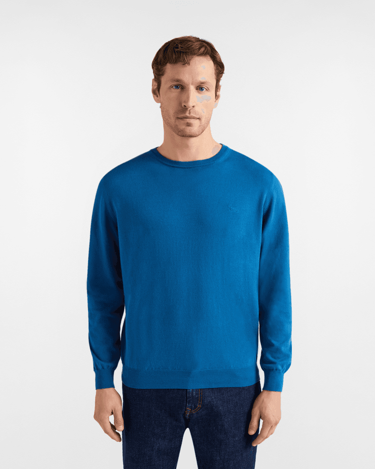Pullover Crewneck Cotton Man Blue