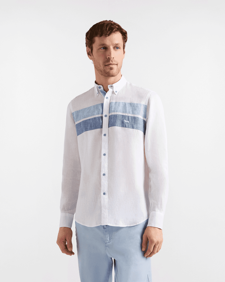 linen shirt with contrasting bands man white