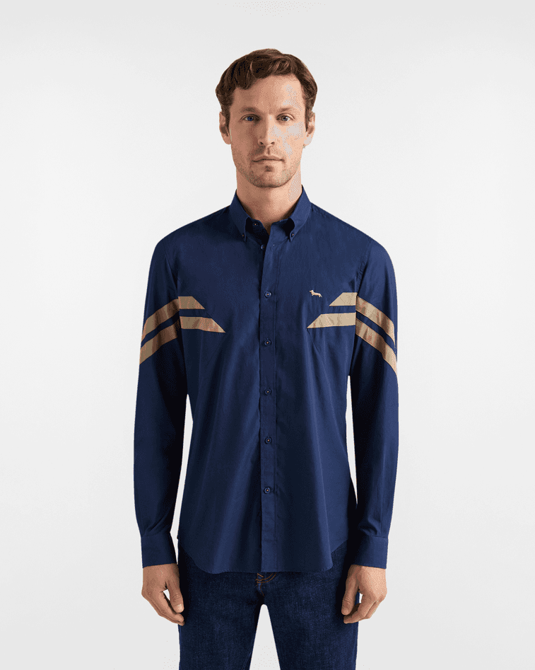 shirt with dark blue men contrasting bands